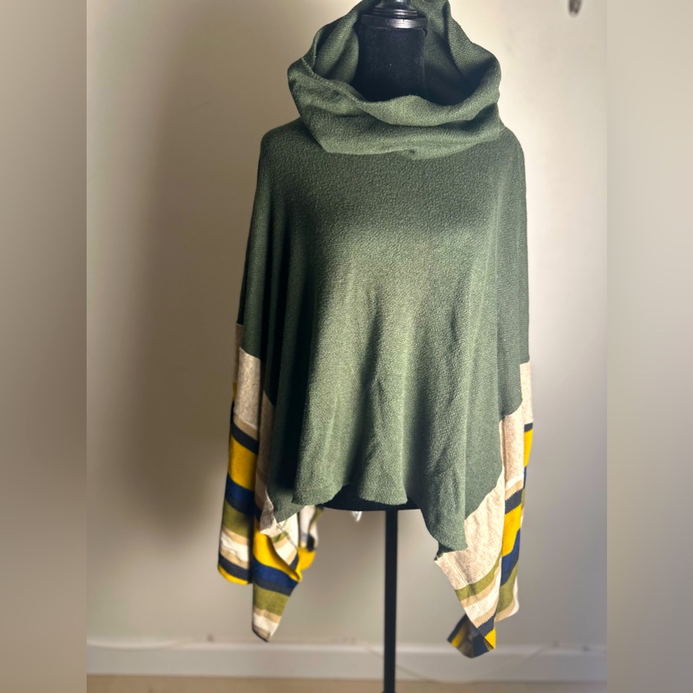 MY STORY Green Cowl Neck Pullover Poncho Shrug Women’s OS